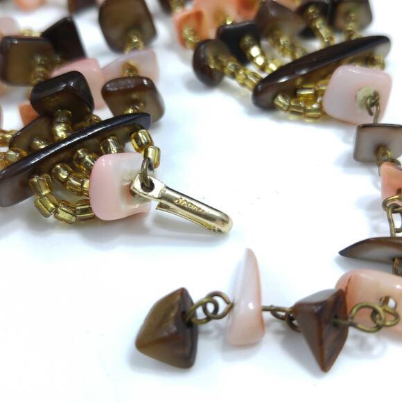 Vintage Japan 5 Strand Shell Glass Beads Necklace, 1950s, 17" - Picture 8 of 10